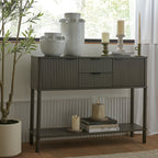 Hill Interiors Reed 2 Drawer Console Table with sleek wooden finish and modern design, ideal for entryways or living rooms.