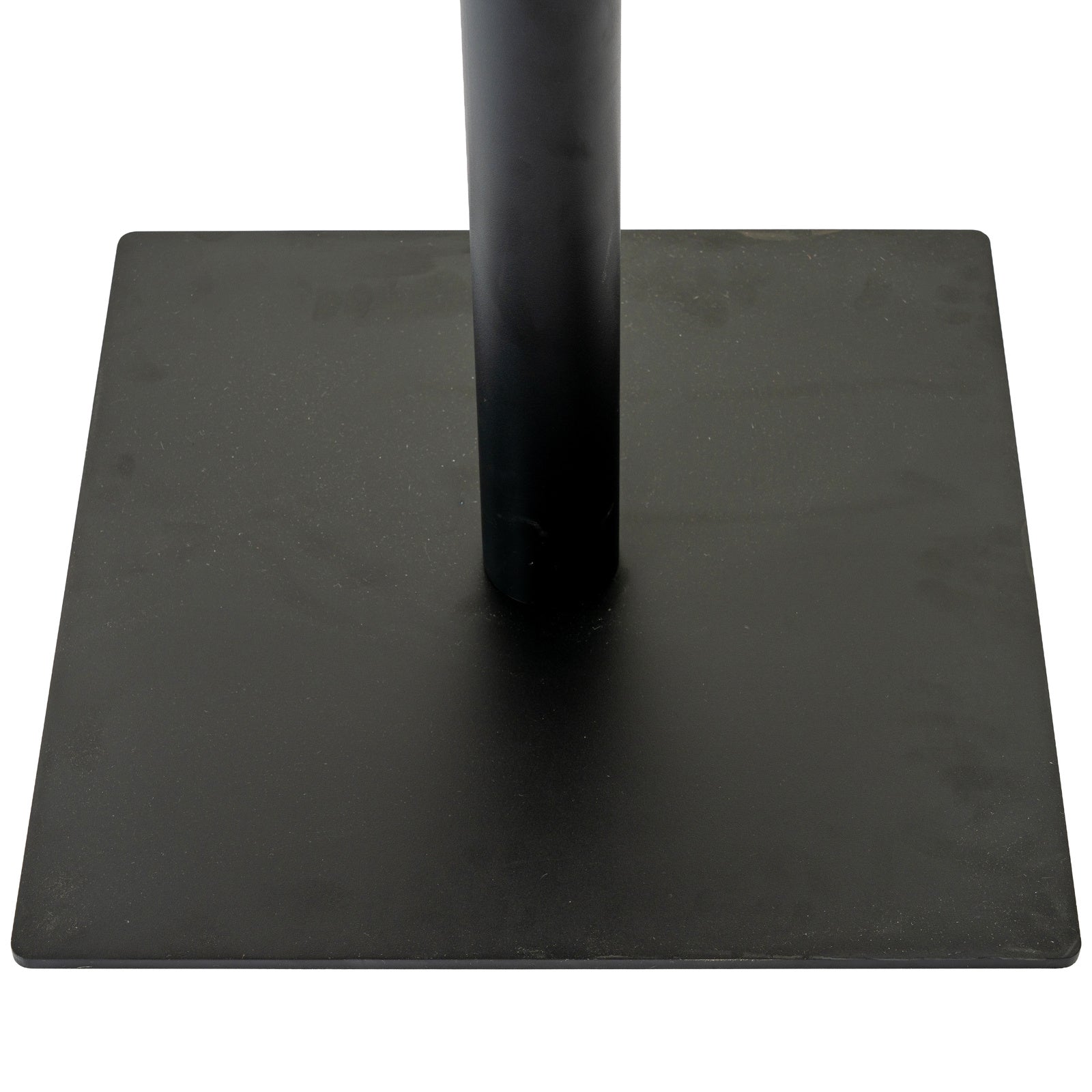 Large Romanby Stone Square Dining Table by Hill Interiors with a polished stone surface and sturdy wooden legs.