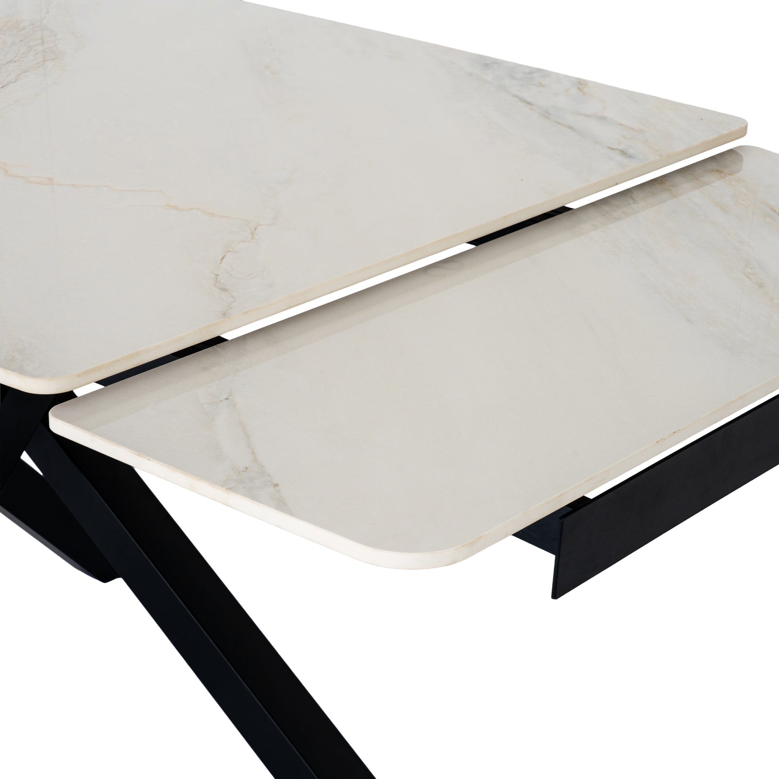 Romanby Stone extending dining table by Hill Interiors, showing a stylish stone surface and extended tabletop for dining.