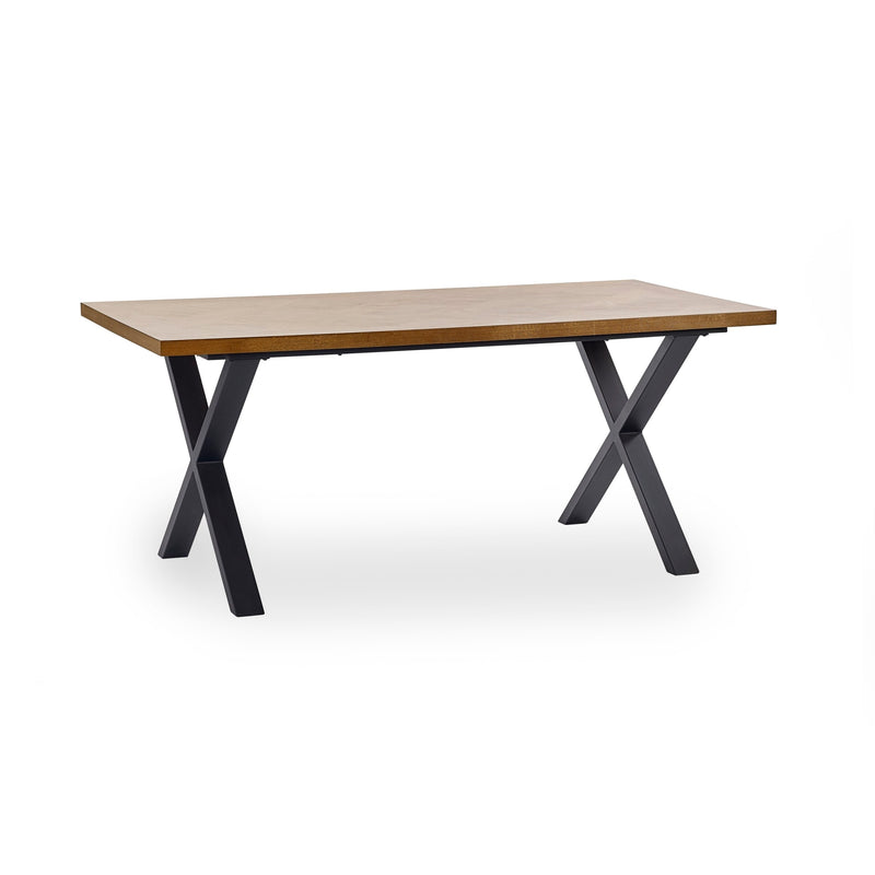 Julian Bowen Aron dining table with a sleek wooden surface and modern design, shown in a contemporary dining room setting.