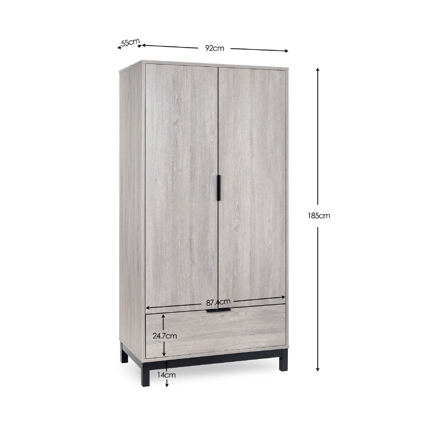 Bali 2 Door 1 Drawer Wooden Wardrobe
