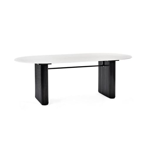 Julian Bowen Bolivia Oval Dining Table with wooden finish, showcasing its sleek oval shape and sturdy legs for elegant dining.