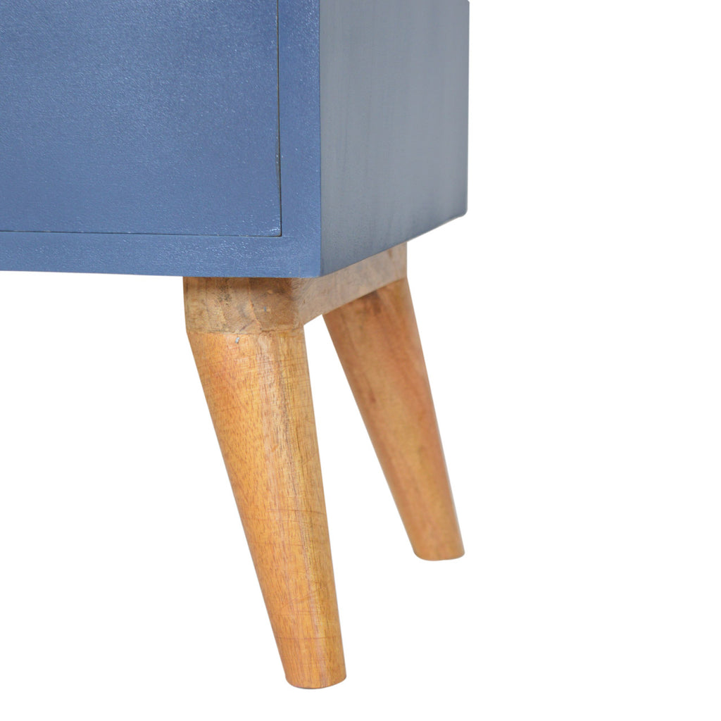 Navy Artisan 4-drawer bedside table with sleek design and modern handles, perfect for bedroom storage and decor.