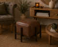 Solid Wood Leather Footstool