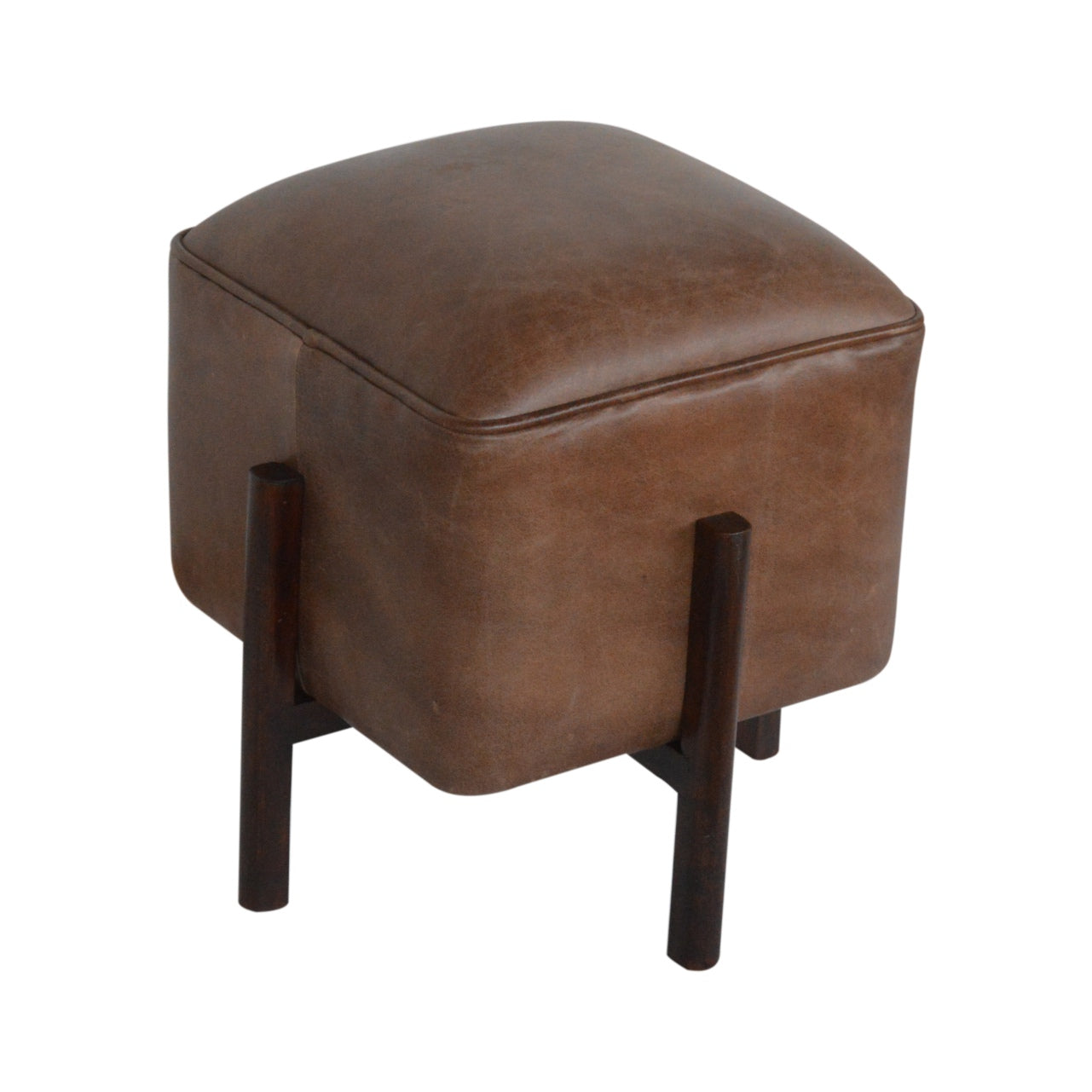 Solid Wood Leather Footstool