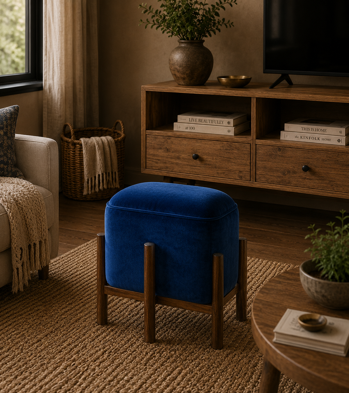 Solid Wood Velvet Stool