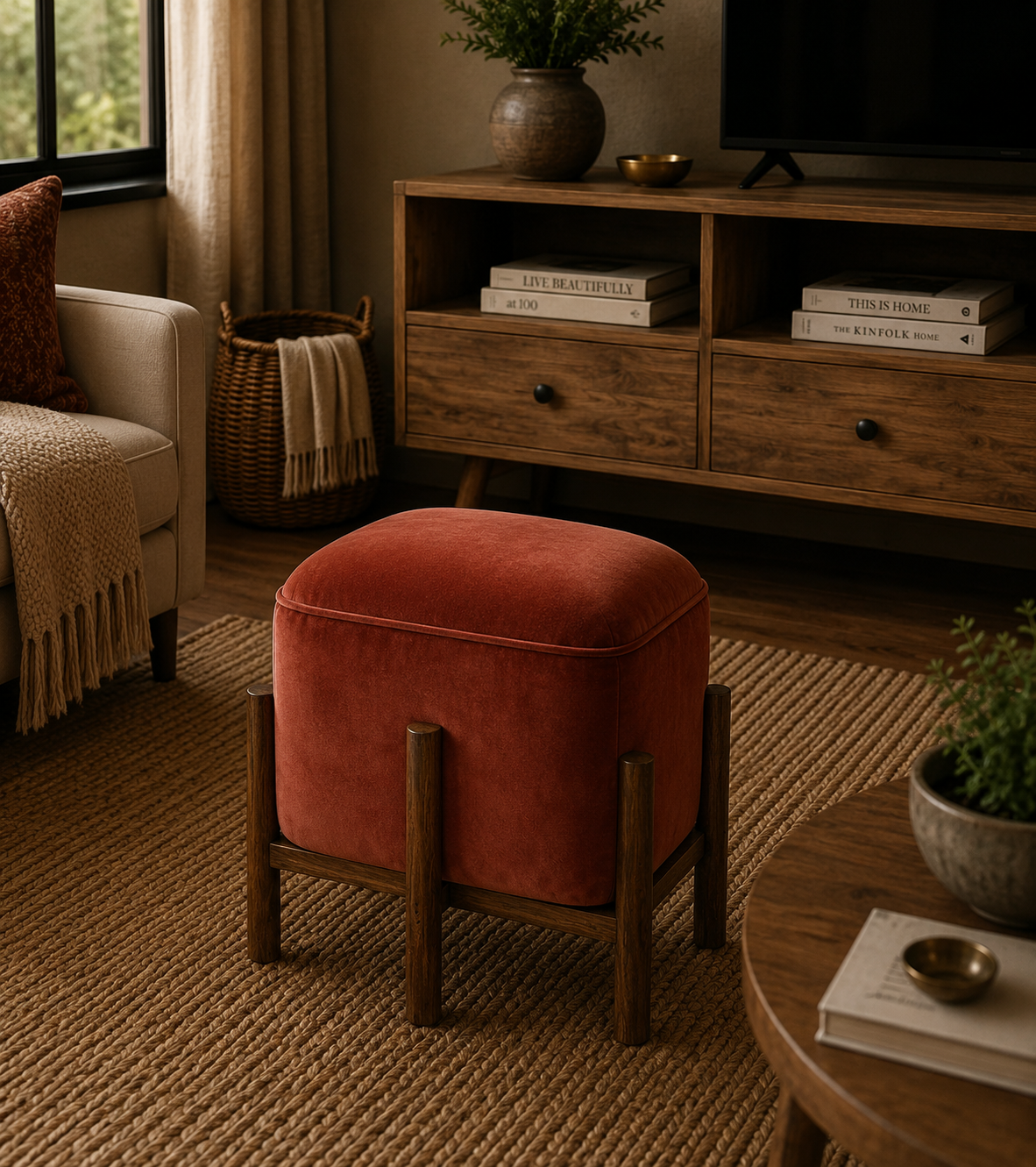 Solid Wood Velvet Stool