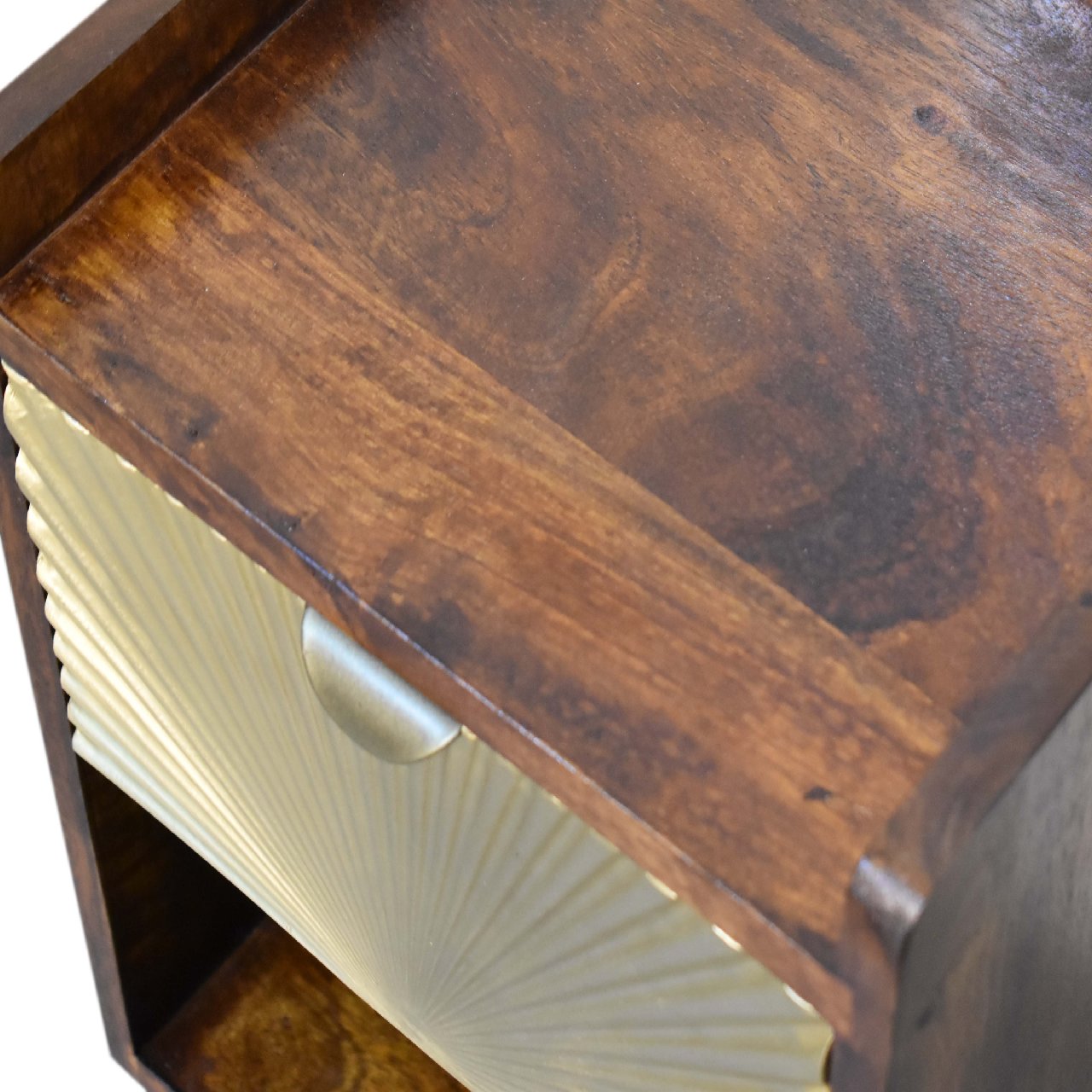 Artisan Mini Manila Gold 1 Drawer Bedside table with a sleek design and gold finish, featuring a single drawer and sturdy legs.