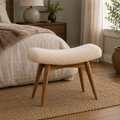Artisan Boucle Cream Curved Bench, stylish stool with plush boucle upholstery and sleek curved design.