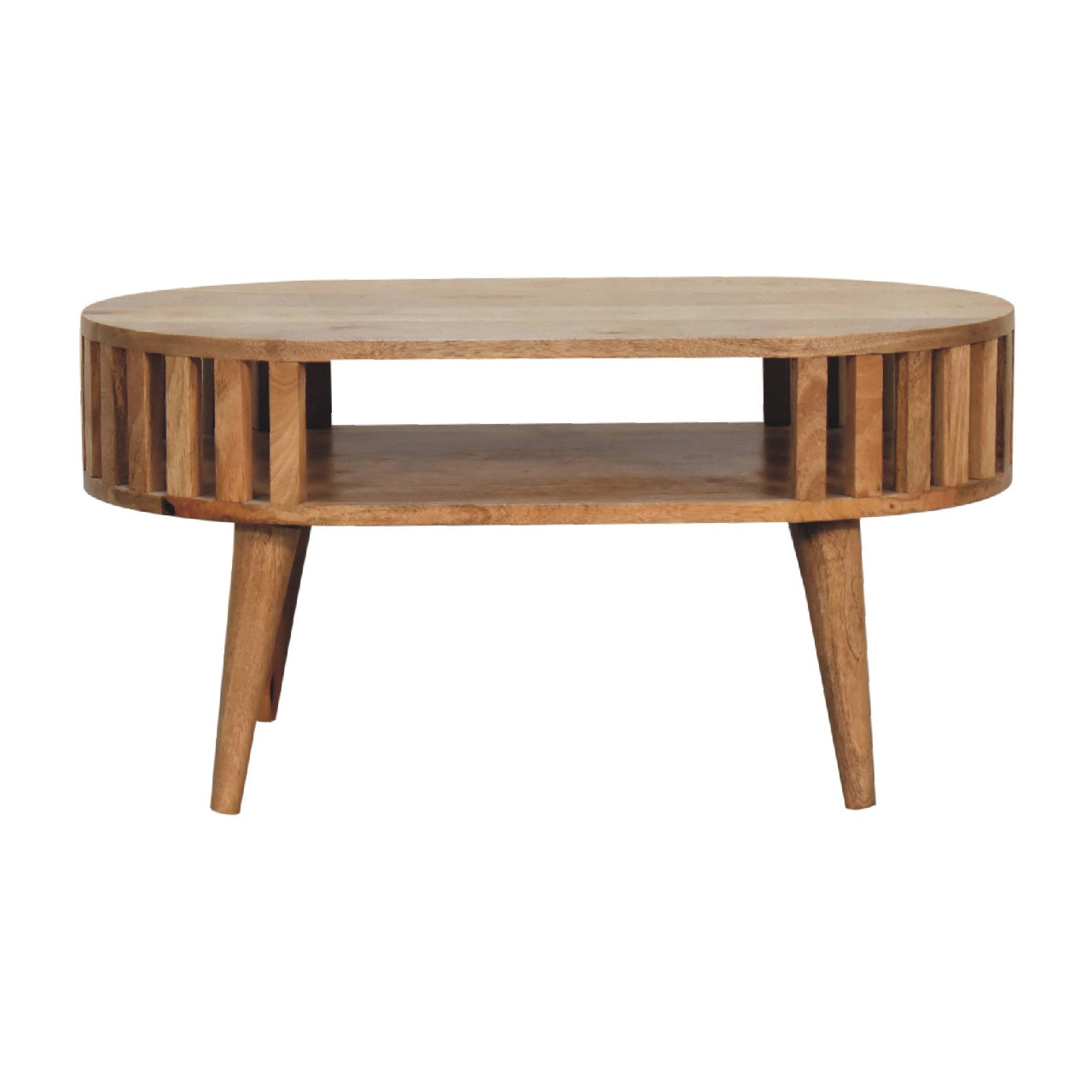 Artisan Ariella coffee table with a sleek wooden surface and modern design, perfect for contemporary living rooms.