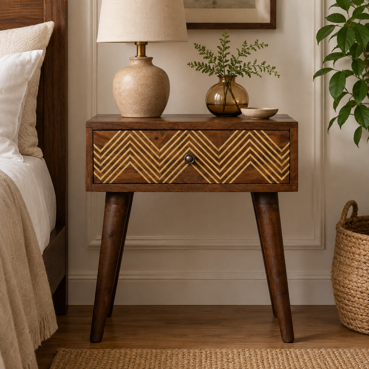 Brass Inlay Chevron Bedside