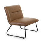 Julian Bowen Saxon Lounge Chair in beige fabric with wooden legs, modern accent chair for living room or lounge area.
