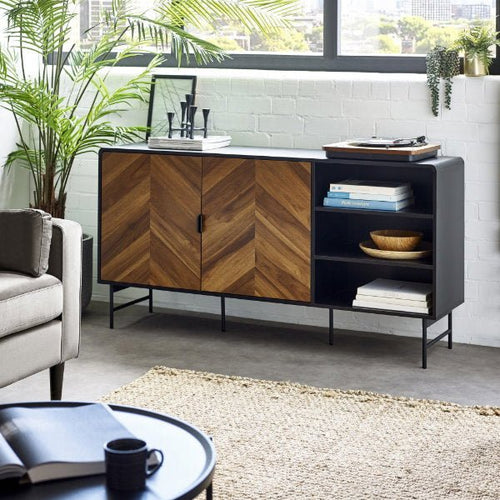 Julian Bowen Alvin sideboard with sleek storage cabinets and a modern wooden finish, ideal for living or dining room storage.