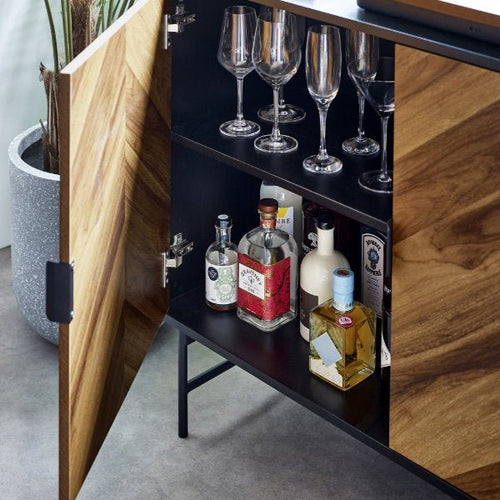 Julian Bowen Alvin sideboard with sleek storage compartments and modern wood finish, ideal for living or dining room decor.