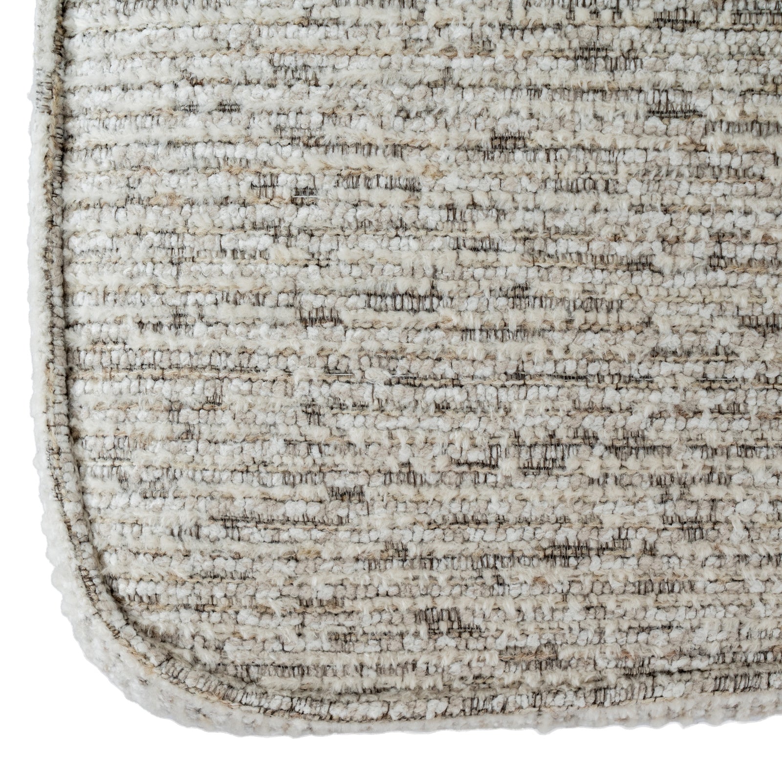 Close-up view showing the multi-tonal grey textured fabric weave on the Avia Mist dining chair