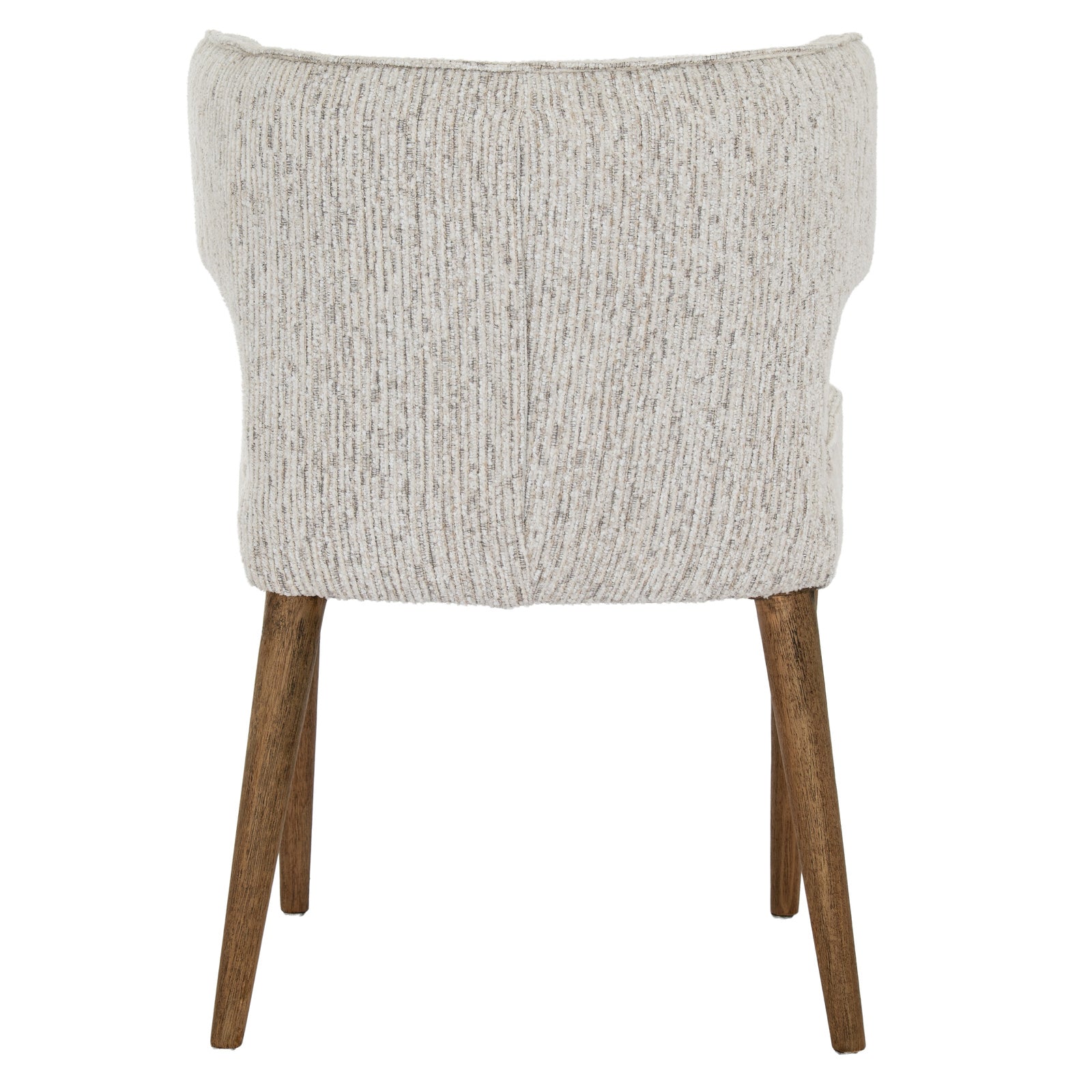 Rear elevation view showing the winged backrest on the Avia Mist grey upholstered dining chair