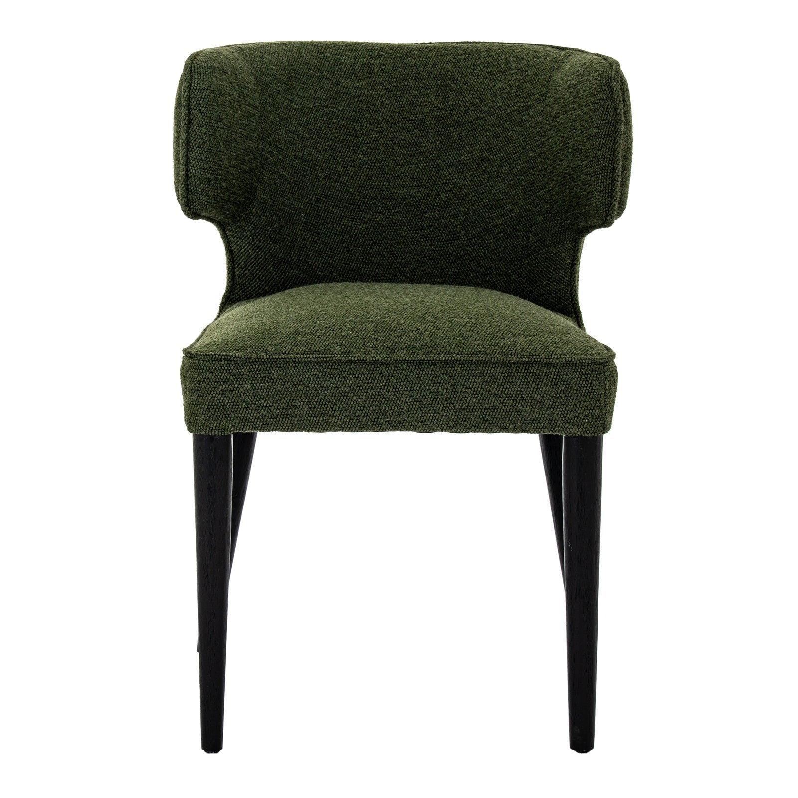 Front view displaying the padded seat cushion and dark tapered legs of the Avia Moss green dining chair
