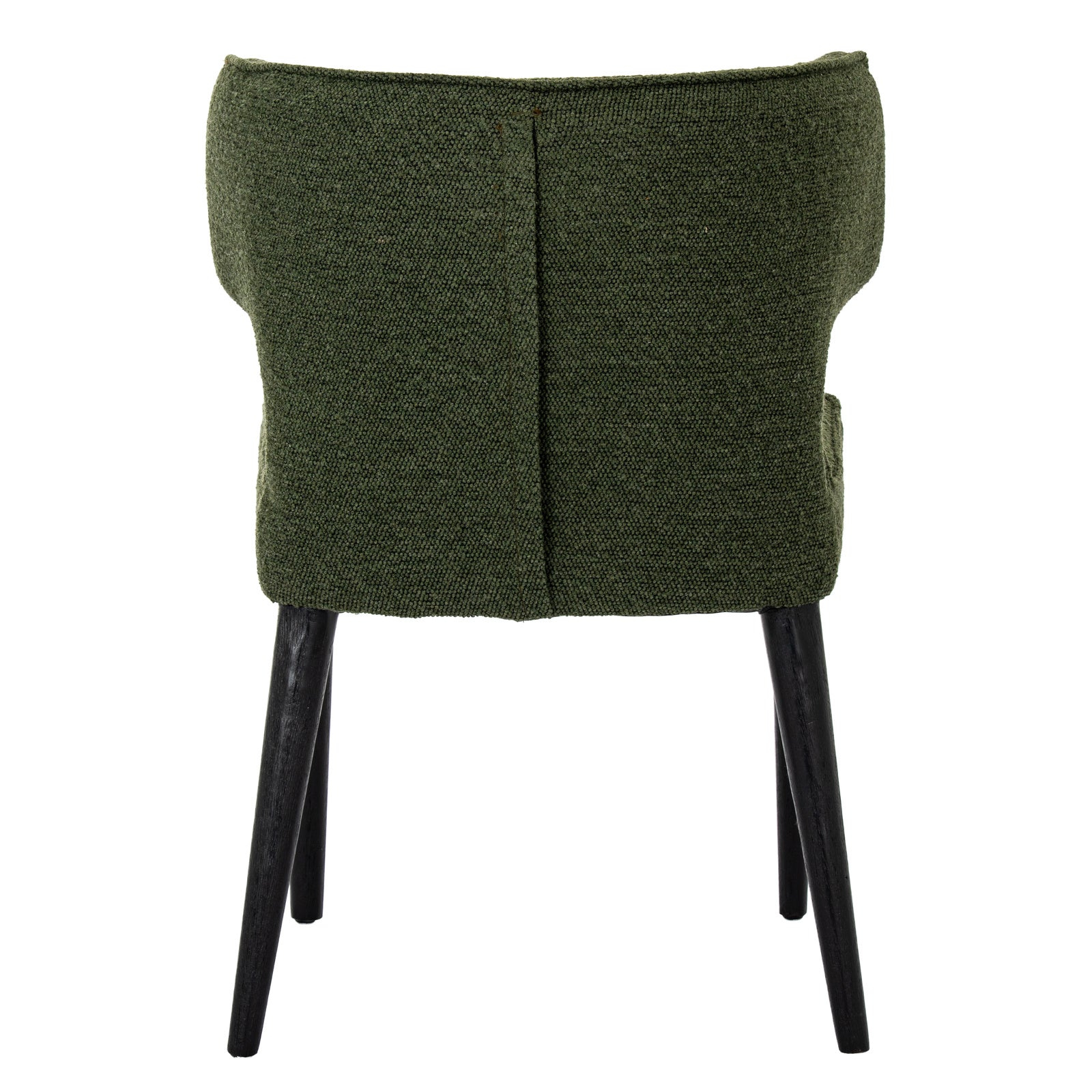 Rear view showing the sculpted backrest and seam details on the Avia Moss green upholstered dining chair