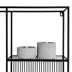 Axis geometric display unit showing staggered glass shelf tiers and black steel frame.