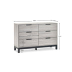 Dimensional diagram highlighting the height, width, and depth dimensions for the Bali grey oak wide chest