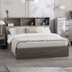 Grey oak Bali ottoman bed with integrated bookcase headboard in a bedroom setting