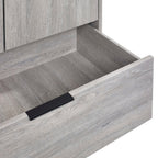 Close-up shot of the pulled-out drawer showcasing internal depth and grey oak wood finish
