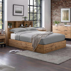 Bali natural oak bookcase bed frame with ottoman lift function in a bedroom set