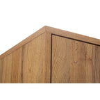 Close-up view showing the wood grain finish and precise top corner joint of the Bali natural oak wardrobe