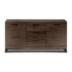 Studio shot of the Brooklyn dark oak large sideboard with doors open displaying spacious interior compartments