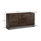Technical dimension diagram showing width, depth, and height measurements for the Brooklyn dark oak sideboard