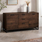 Brooklyn dark oak large sideboard with industrial metal base styled in a contemporary dining area