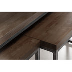 Close-up view of the dark wood finish and nested edge of the Brooklyn coffee table