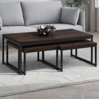 Brooklyn dark oak nesting coffee table set in a contemporary living room setting