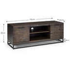 Technical dimension diagram displaying height, width, and depth measurements for the Brooklyn dark oak TV unit
