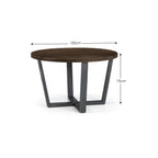 Dimension overview diagram showing diameter and height measurements for the dark oak round dining table.