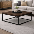 Brooklyn dark oak square coffee table styled in a modern living room setting.