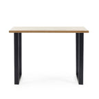 Studio front view of the natural oak Brooklyn bar table with black powder-coated legs.
