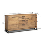 Technical dimension diagram showing width, depth, and height measurements for the Brooklyn oak sideboard