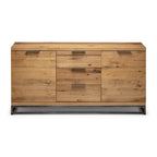 Front view of the Brooklyn oak large sideboard displaying cupboard doors and central storage drawers
