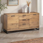 Brooklyn oak large sideboard with drawers and cupboards styled in a modern living room setting