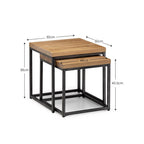 Technical dimension diagram displaying height, width, and depth measurements for the Brooklyn oak nesting lamp tables