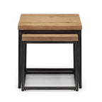 Front view of the Brooklyn oak nesting lamp tables showcasing the compact stacked design