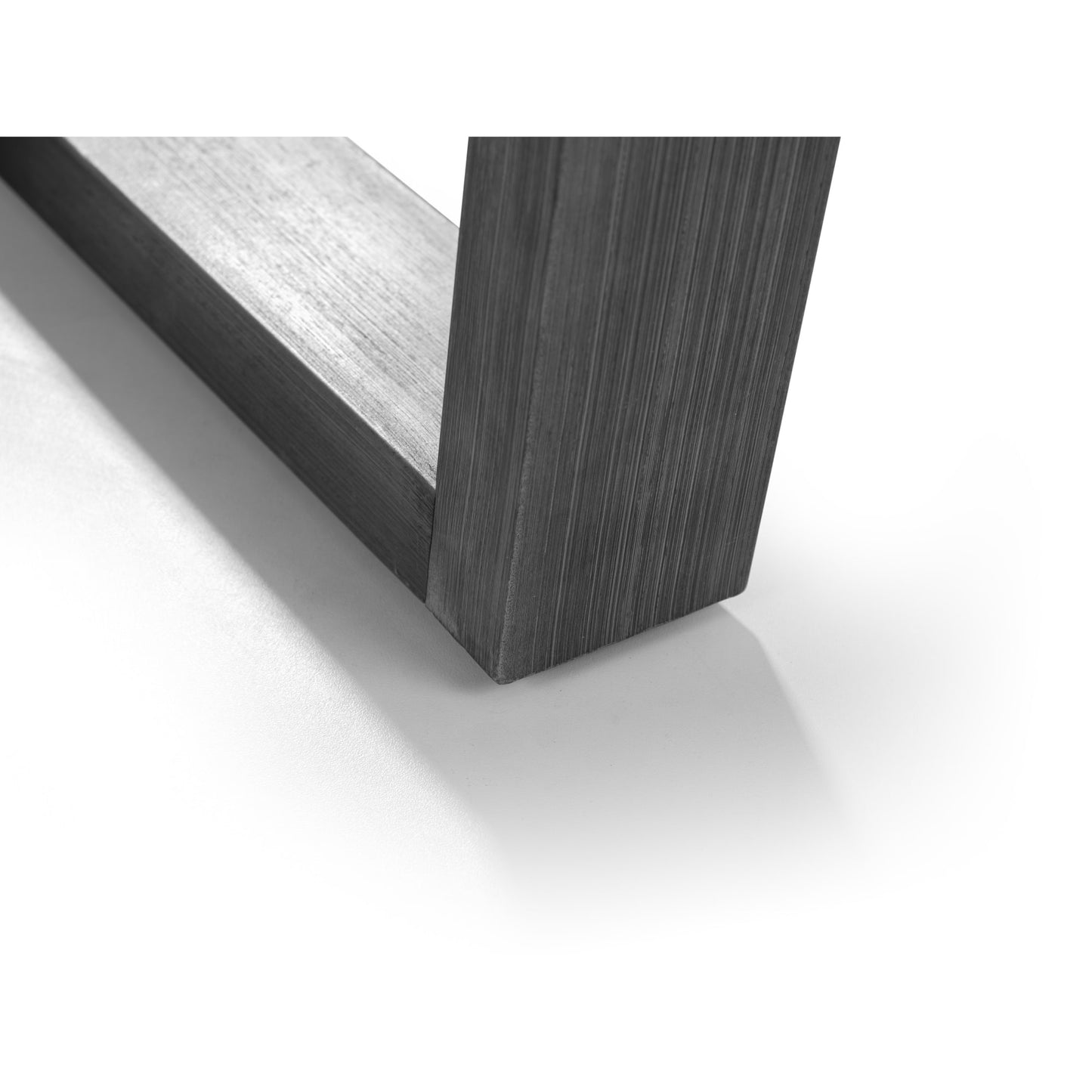 Close-up detail of the black powder-coated metal cross-base floor frame.