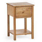 Front elevation view of the Coxmoor 1 drawer bedside table in classic oak.