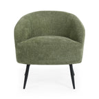 Complete front view of the Dahlia curved barrel accent chair in olive green