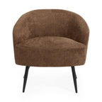 Complete front view of the Dahlia curved barrel accent chair in rust brown