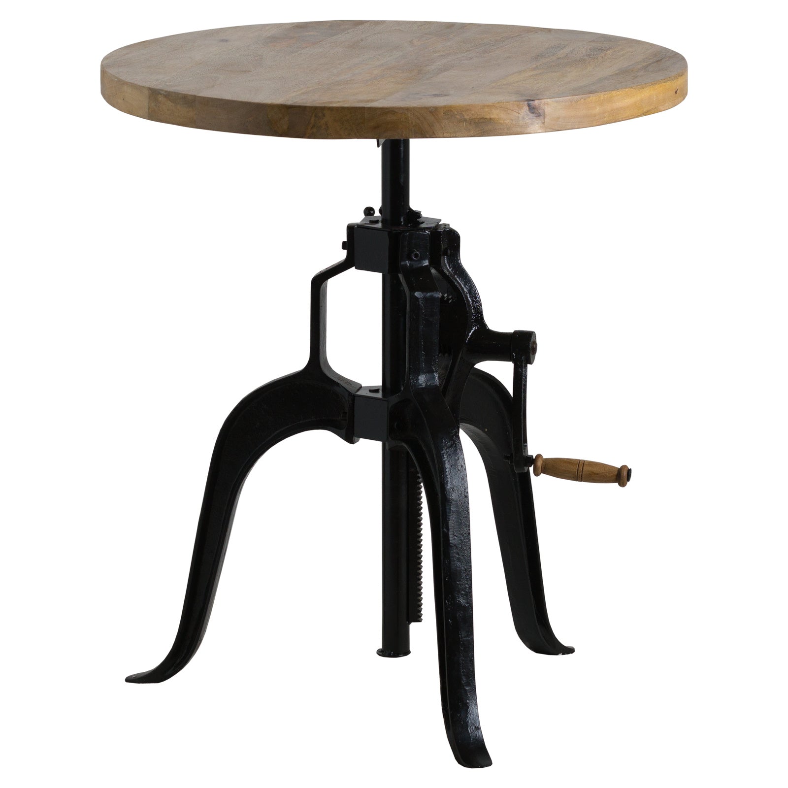 Front view showing the Draftsman industrial round bar table set at its lowest height position