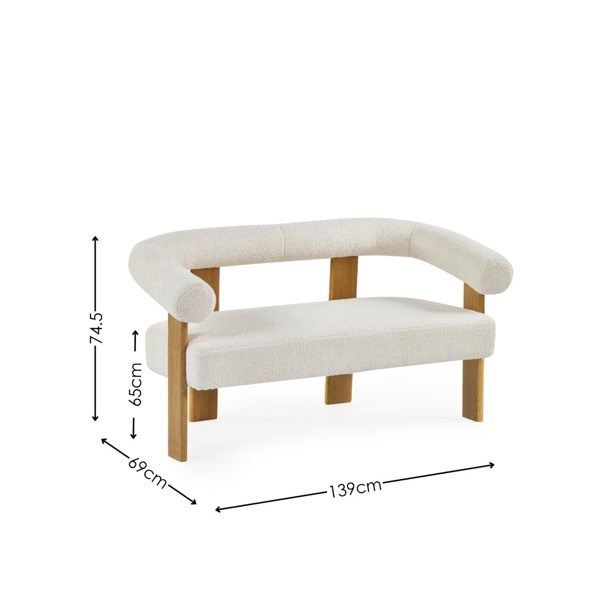 Dimensions of Freya 2-seater fabric sofa 