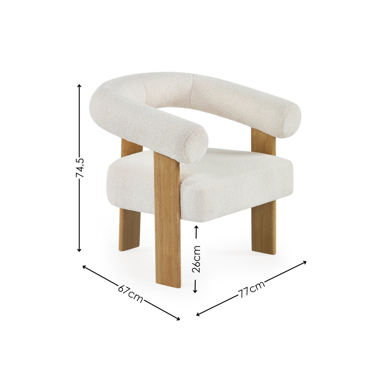 Dimensions of Freya white boucle armchair