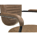 Detail view of the padded faux leather armrests and metal back support frame on the Gehry office chair.